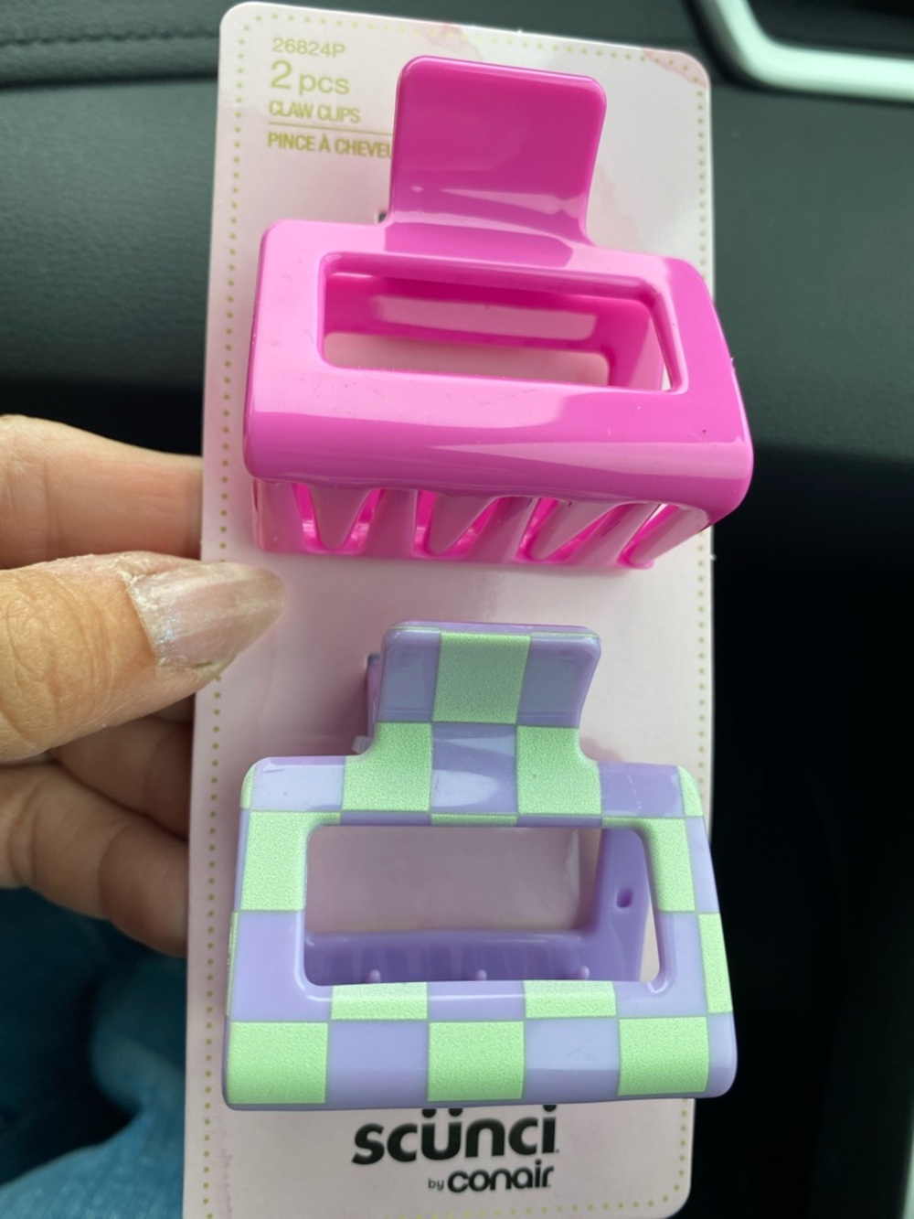 Scunci by Conair Pink & Lavender Checker Hair Claw Clips - 2 Pack